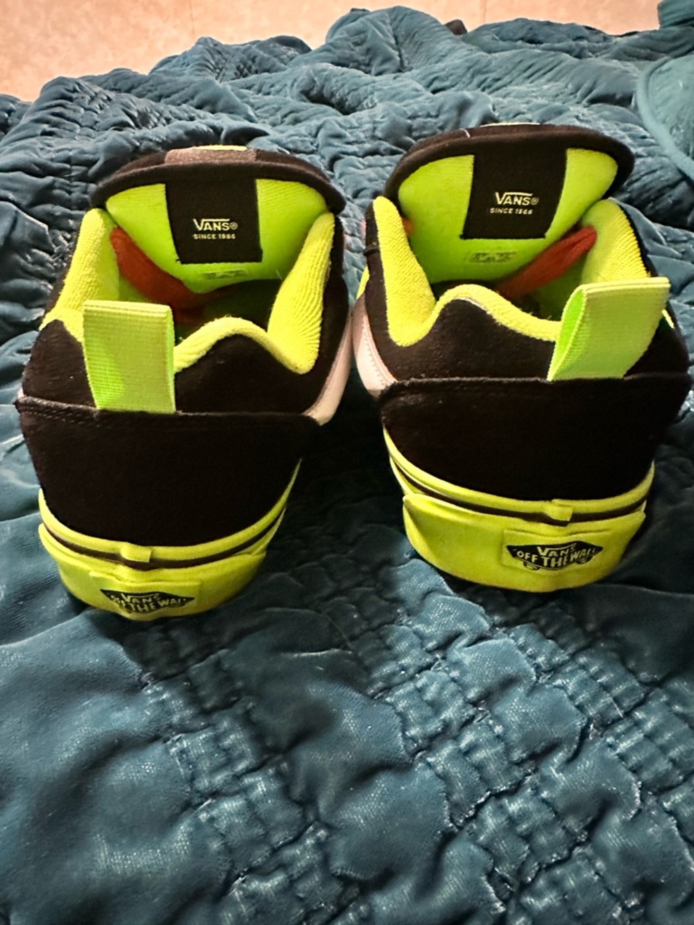 Vans Black Sneakers with Neon Pink Laces and Neon Green Trim - Picture 5 of 6